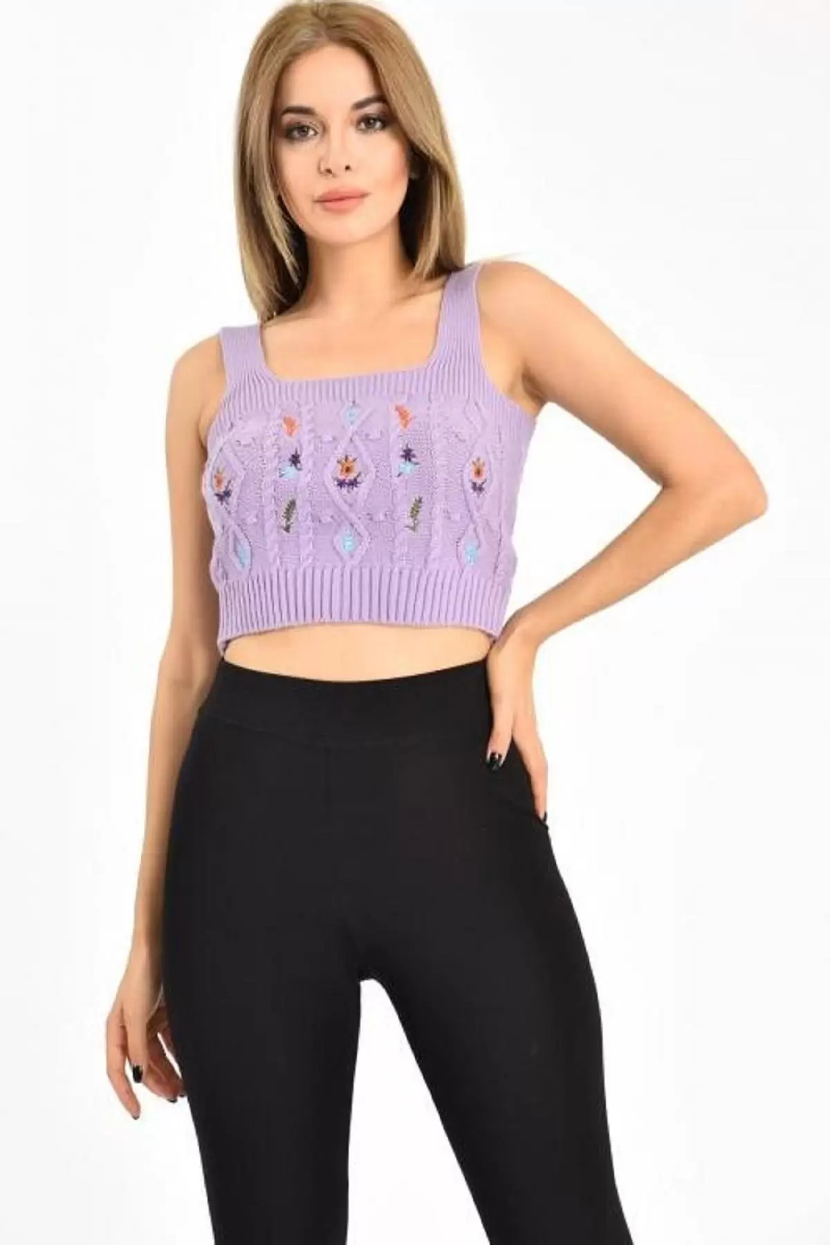 Askılı ve Nakış Detaylı Lila Kadın Triko Büstiyer