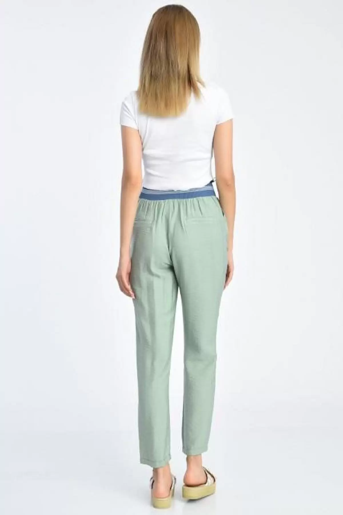 Bağcıklı Belden Lastikli Mint Yeşil Kadın Pantolon