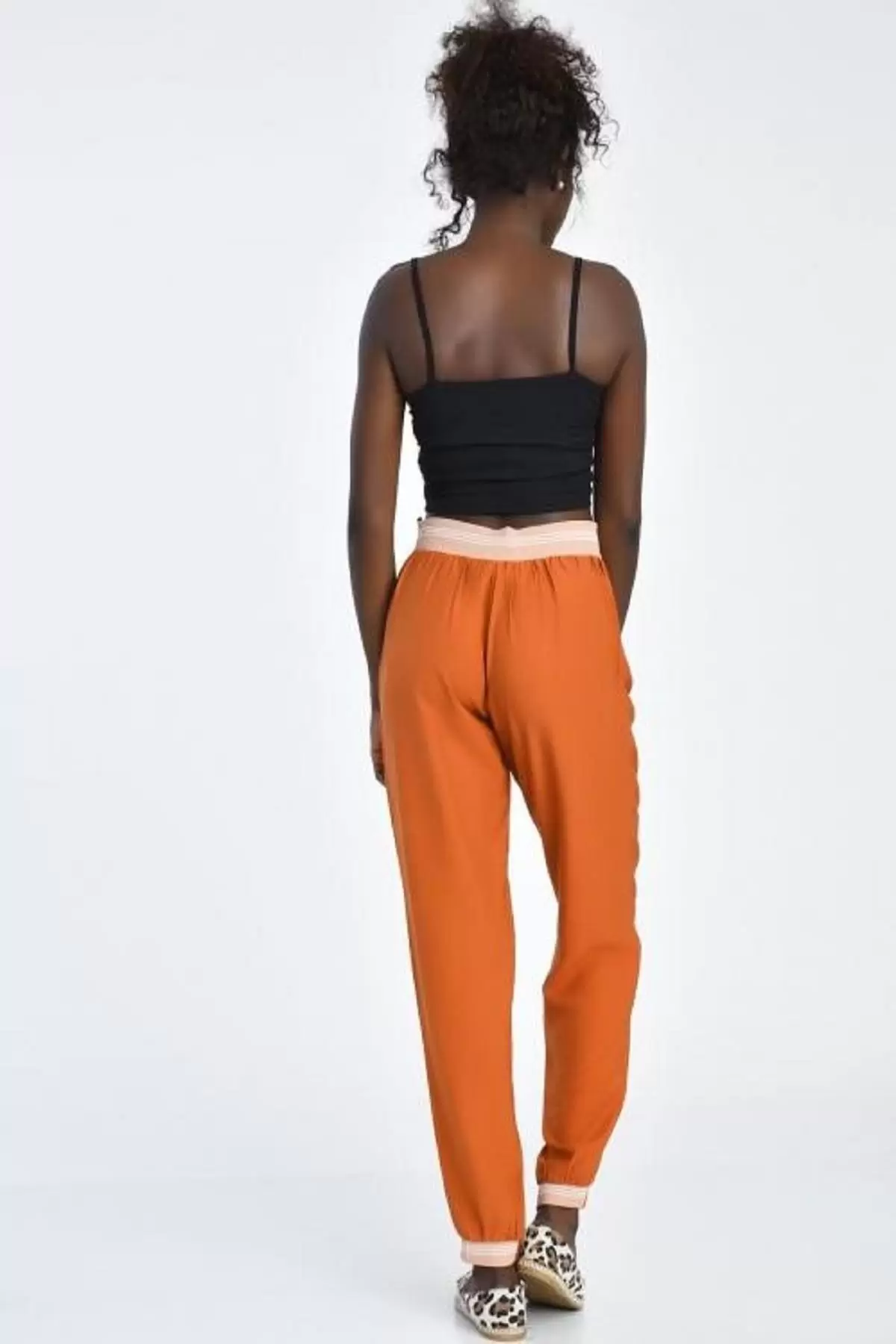 Bağcıklı Belden ve Bilekten Lastikli Kiremit Kadın Pantolon