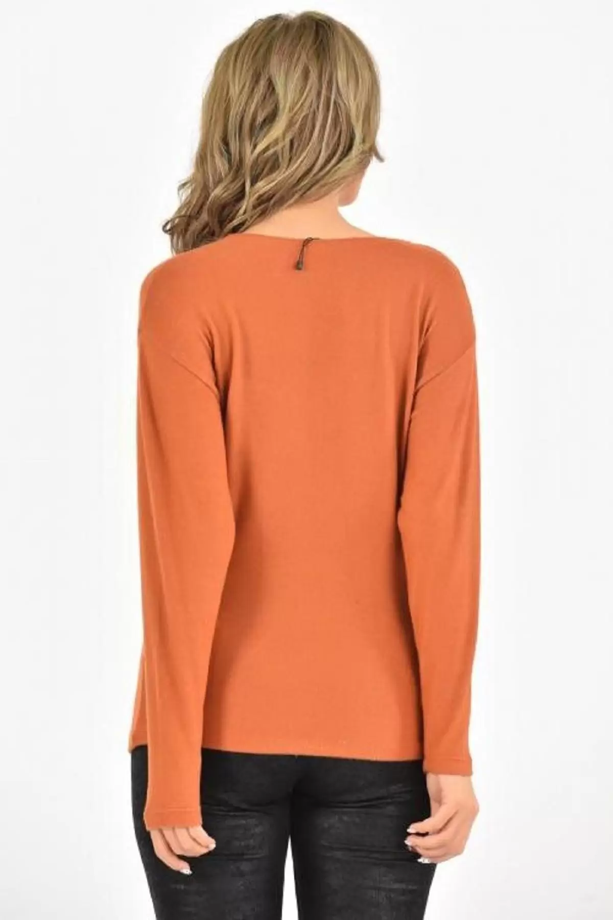 Bisiklet Yaka Nakış Baskılı Örme Kiremit Kadın Bluz