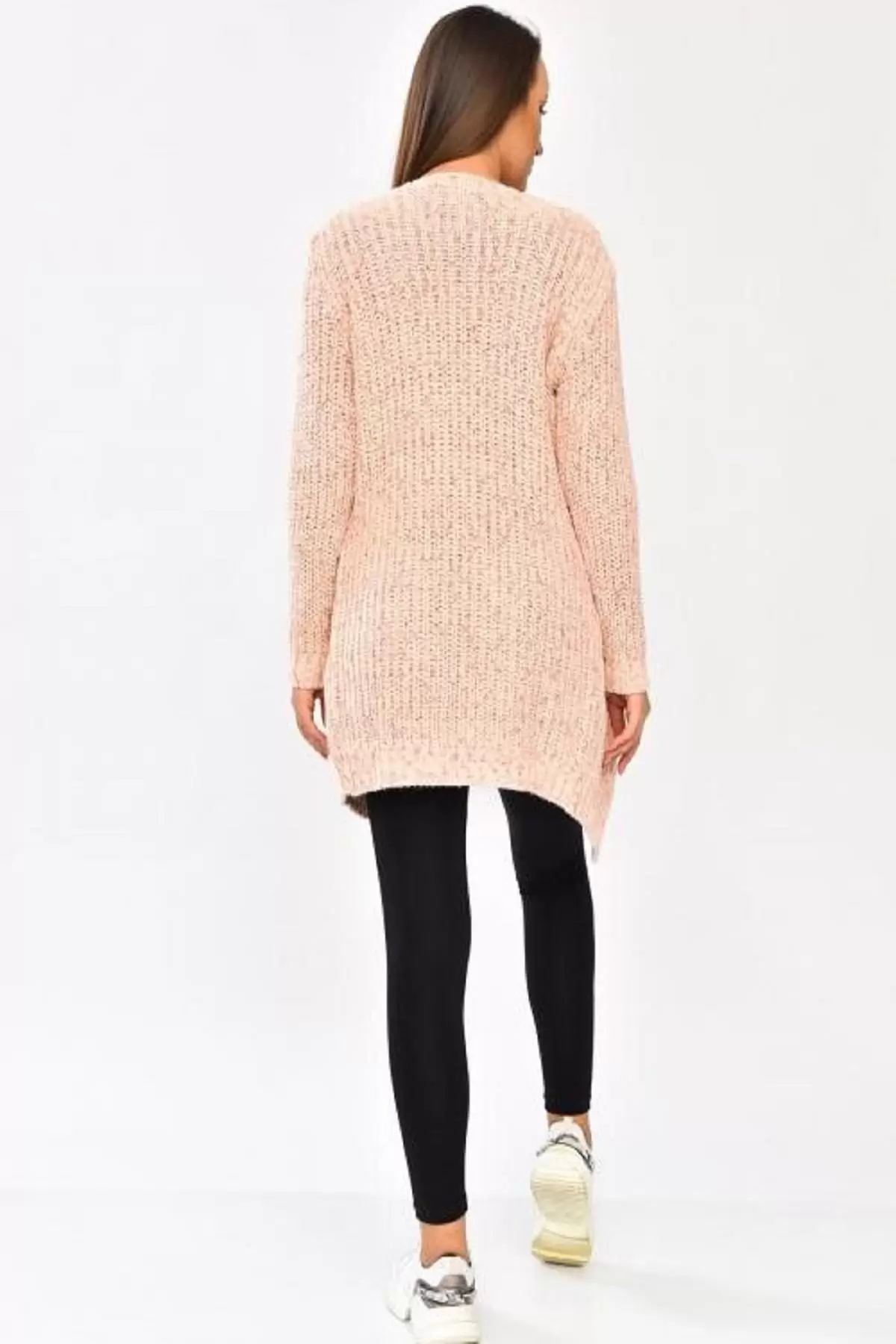 Çift Cepli ve Uzun Kollu Somon Kadın Triko Hırka
