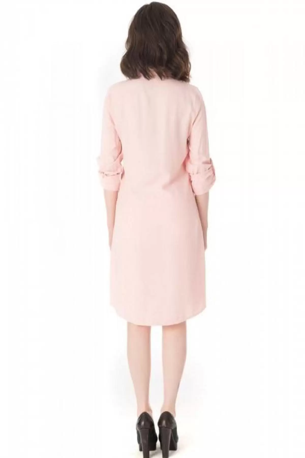 Gömlek Yaka Nakış İşlemeli Pembe Kadın Tunik