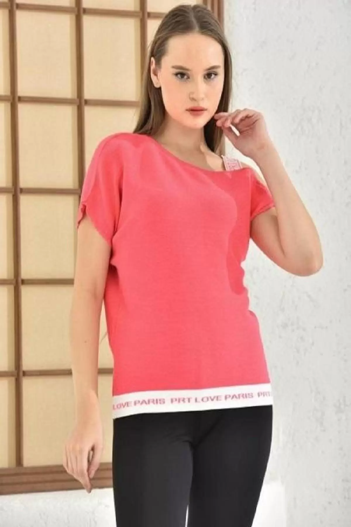 Kayık Yaka Tek Omuz Askılı Simli Pembe Triko Bluz