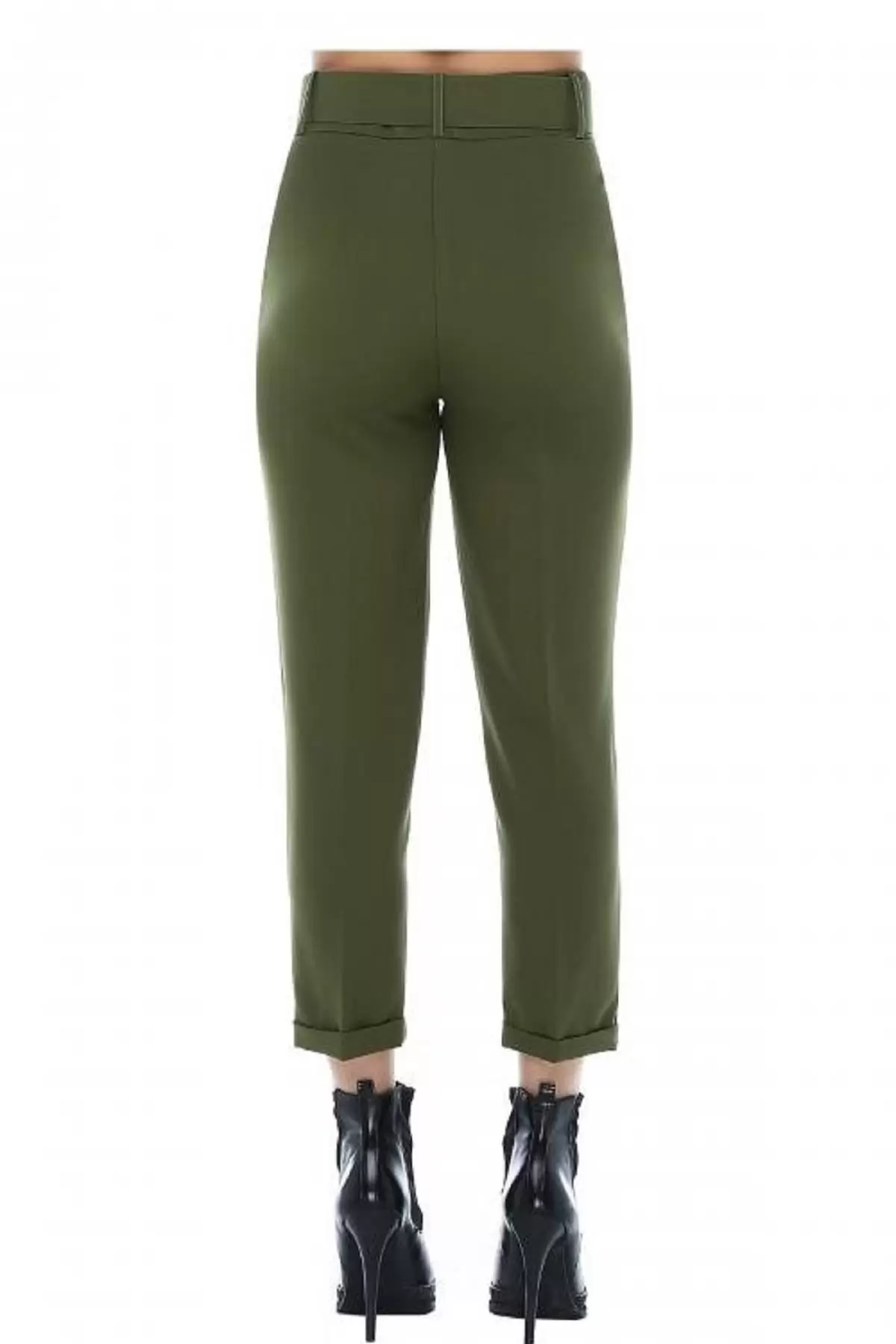 Kemerli Haki Bilek Kadın Pantolon