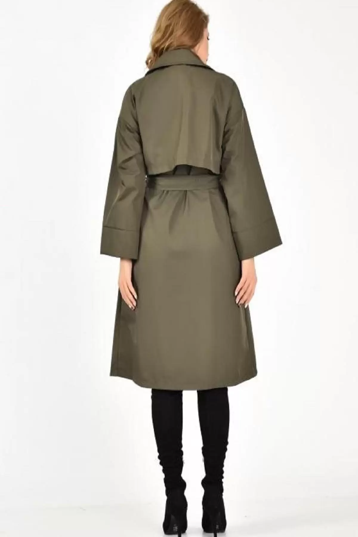 Kemerli ve Çıtçıtlı Haki Kadın Trençkot