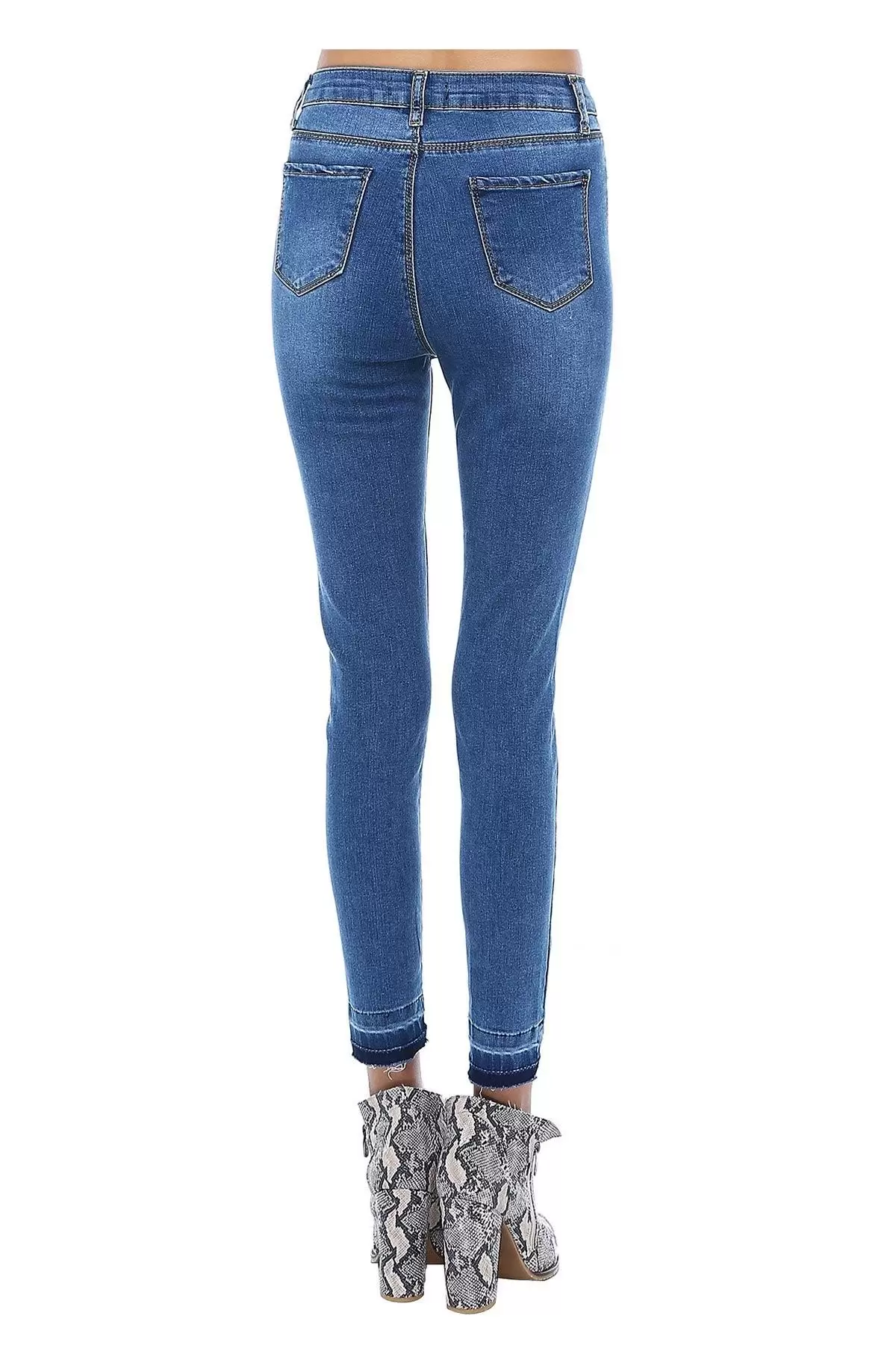Mavi Denim İncili Yırtık Dantel Paçalı Kadın Pantolon