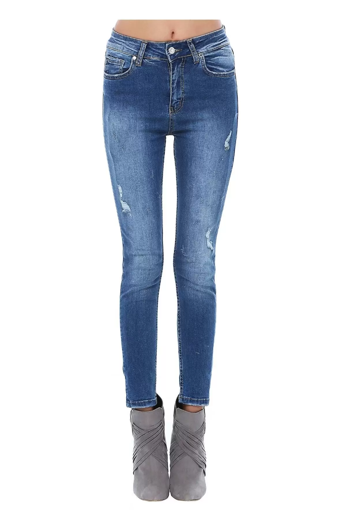 Mavi Eskitmeli Kadın Denim Pantolon