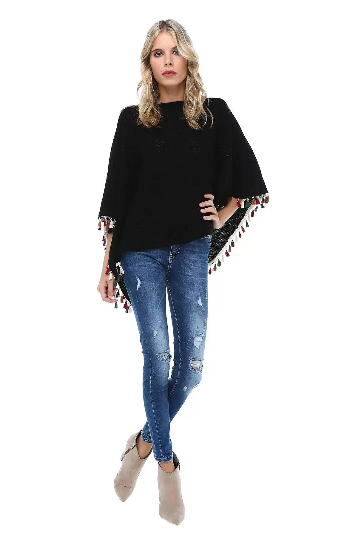 Mavi Yırtık Denim Kadın Pantolon