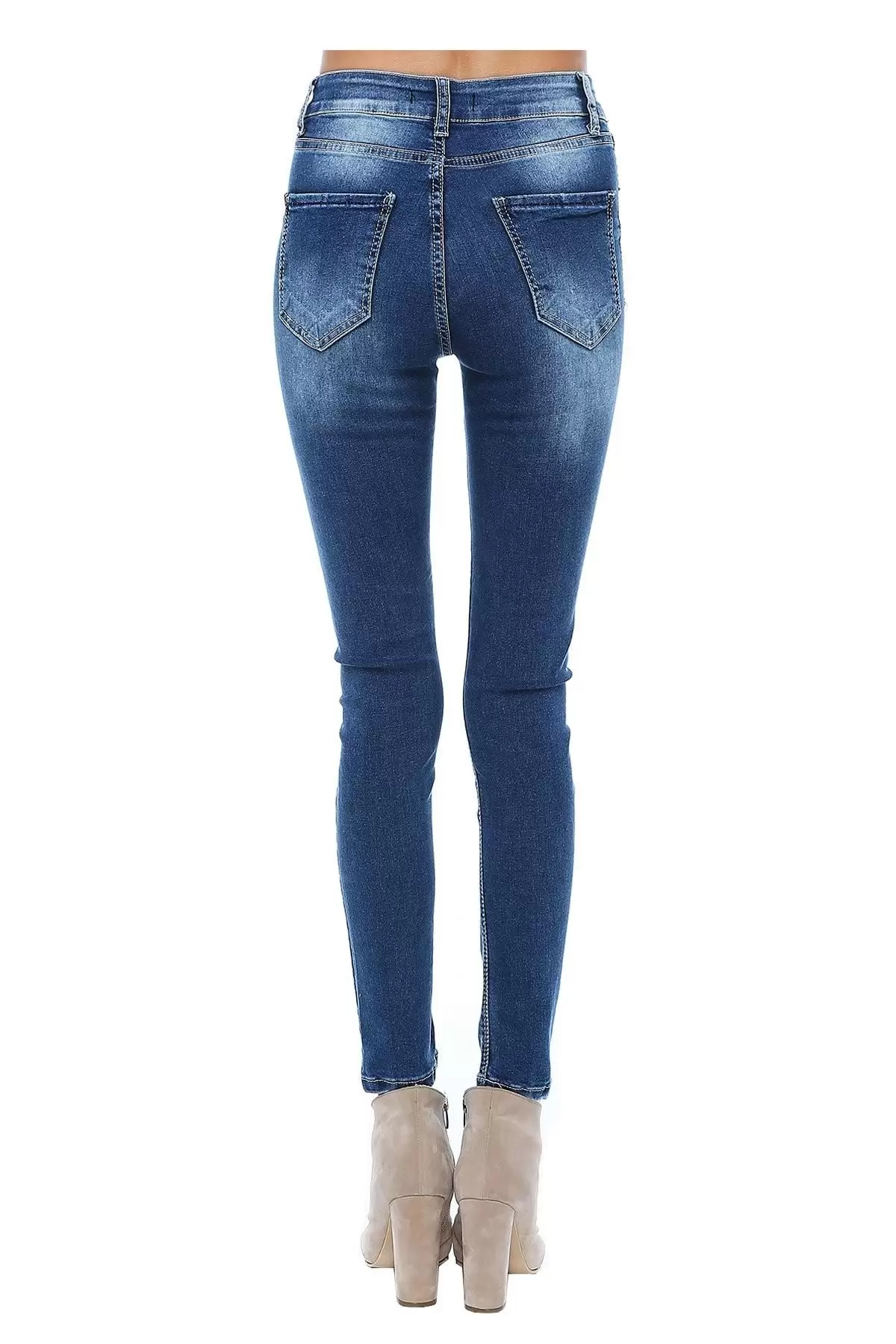 Mavi Yırtık Denim Kadın Pantolon