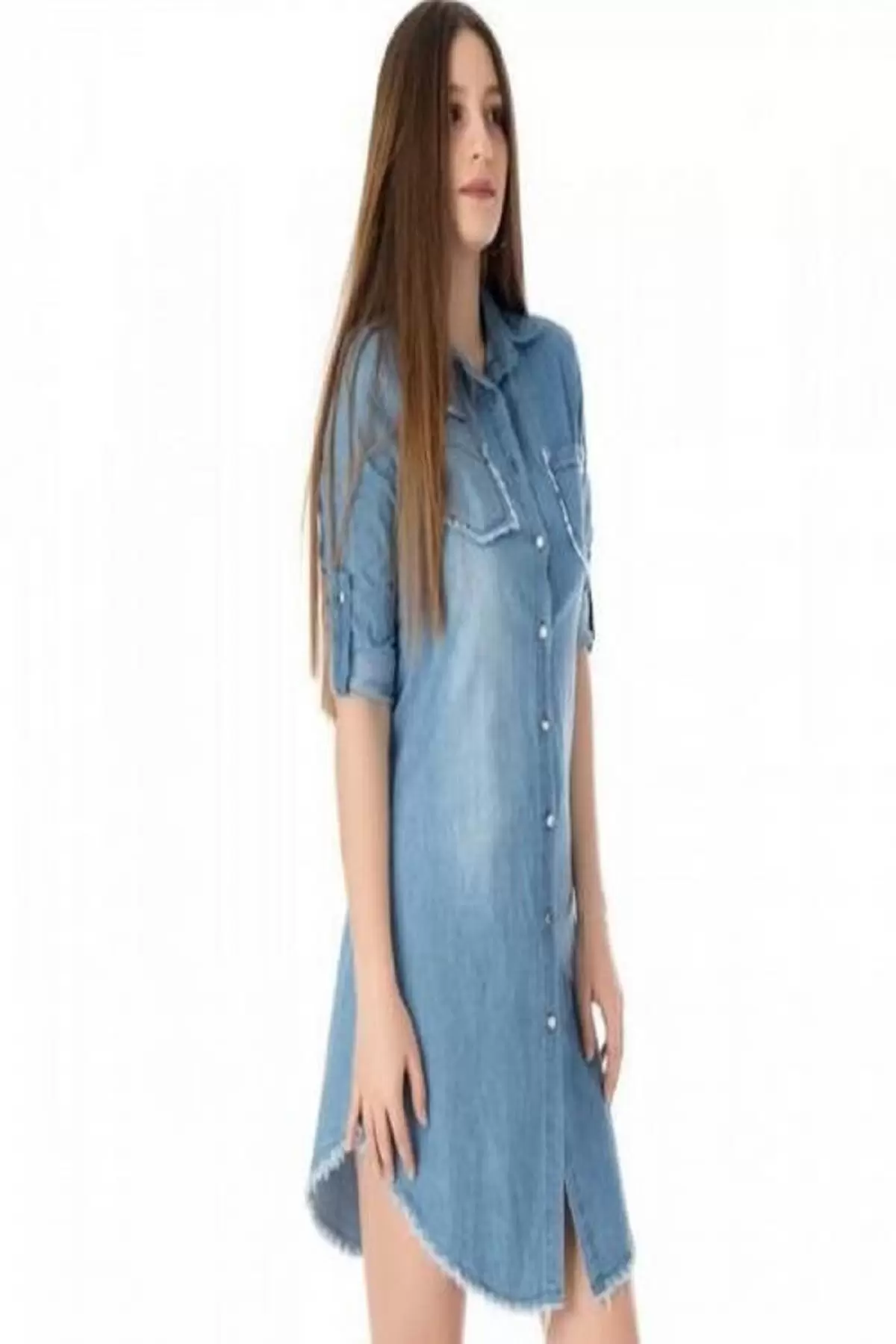 Nakışlı ve Püsküllü Açık Mavi Kadın Tunik