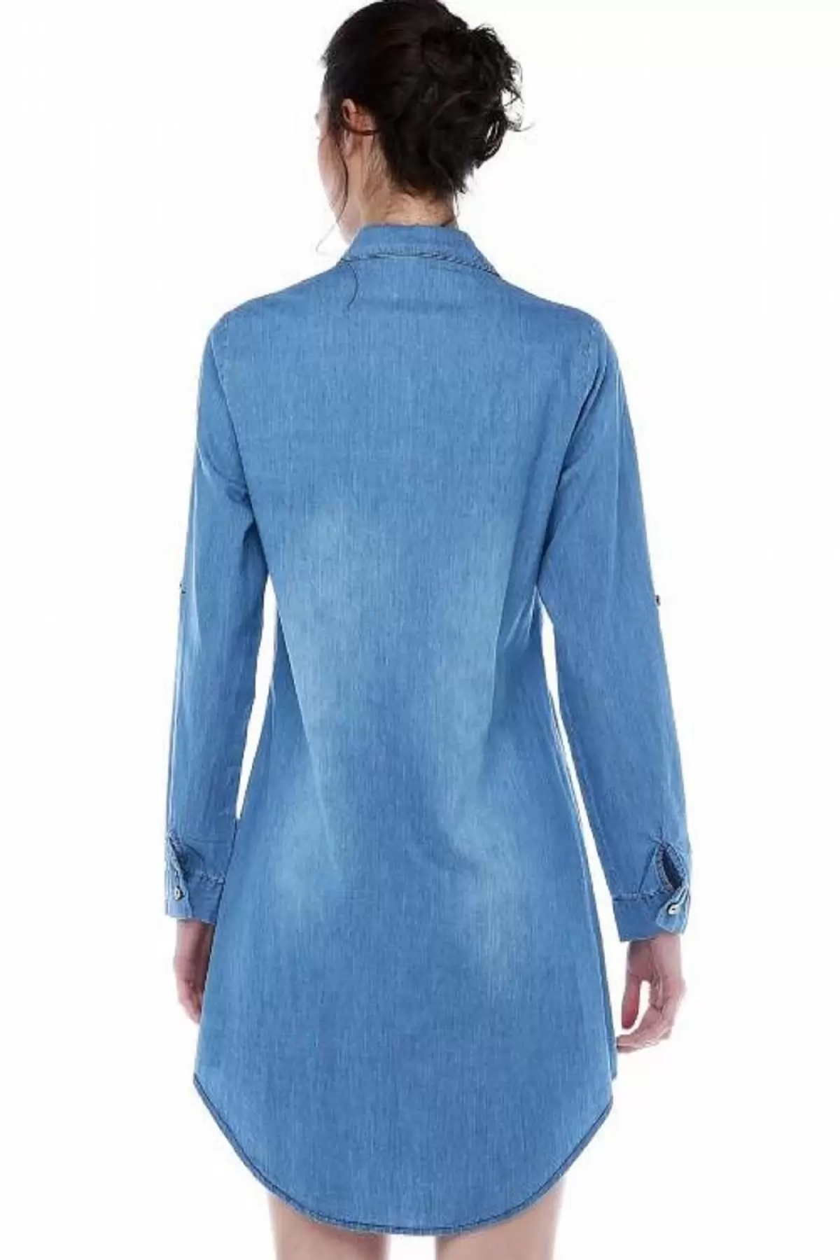 Önden Sıra Şeritli Açık Mavi Kadın Tunik