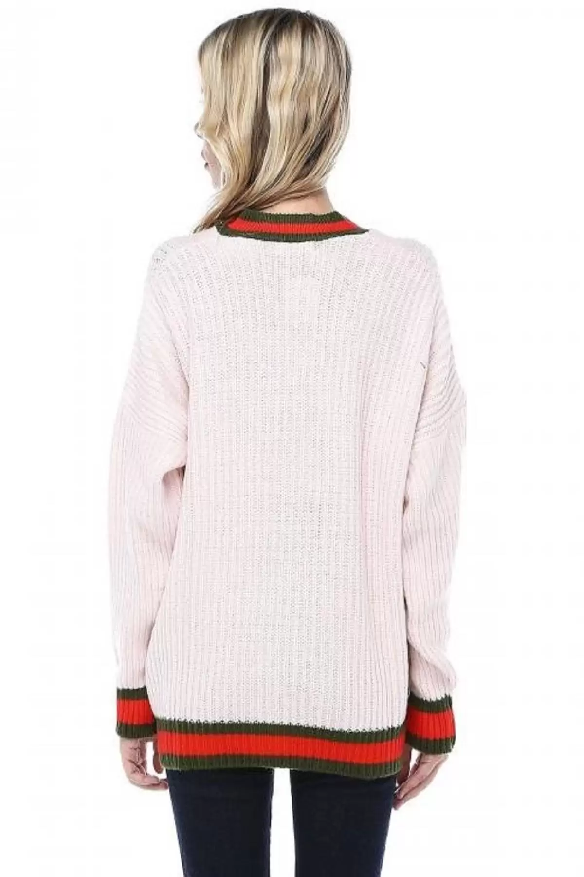 Selanik V Yaka Pudra Triko Kazak