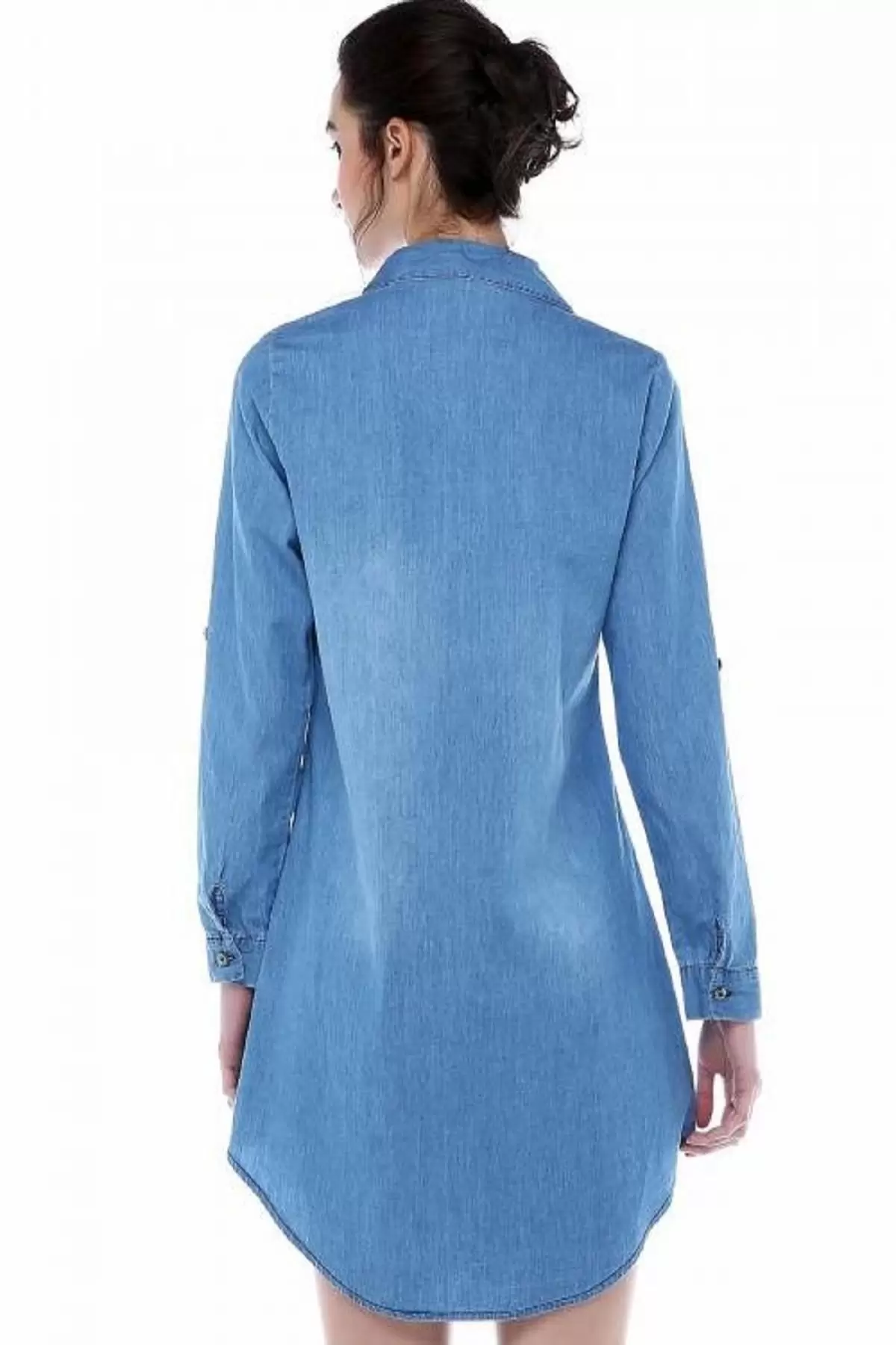 Sıralı Taş Şeritli ve Fermuarlı Açık Mavi Kadın Tunik