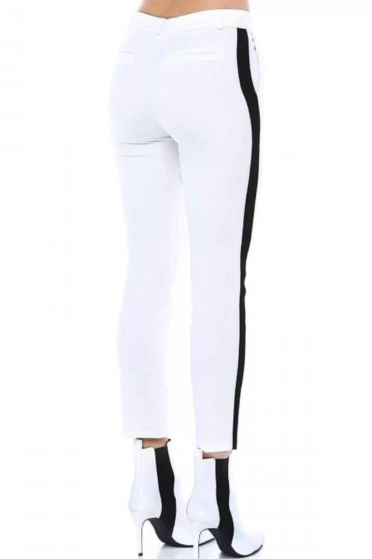 Siyah Şeritli Beyaz Bilek Kadın Pantolon