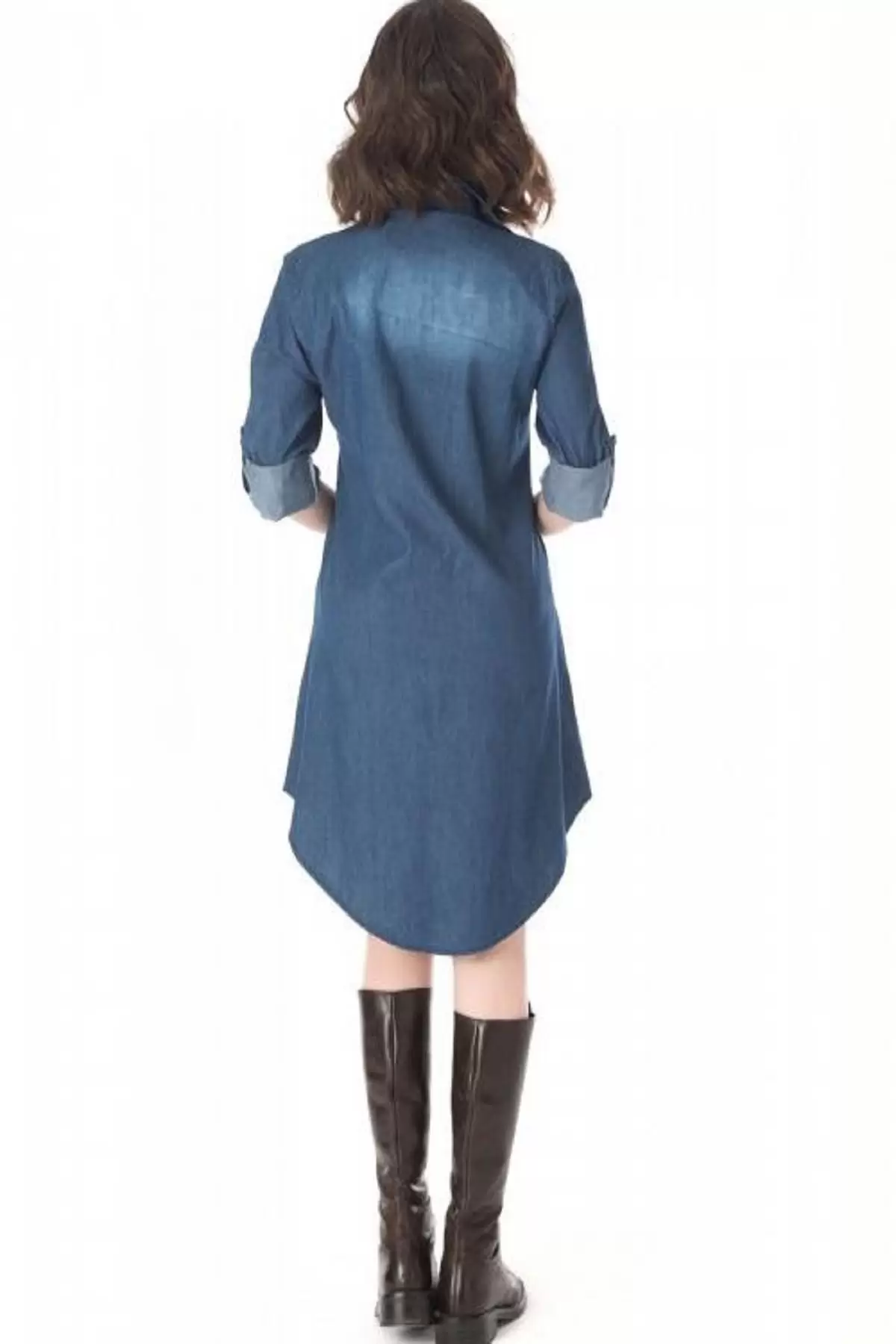 Taşlı ve Baskılı Koyu Mavi Kadın Tunik