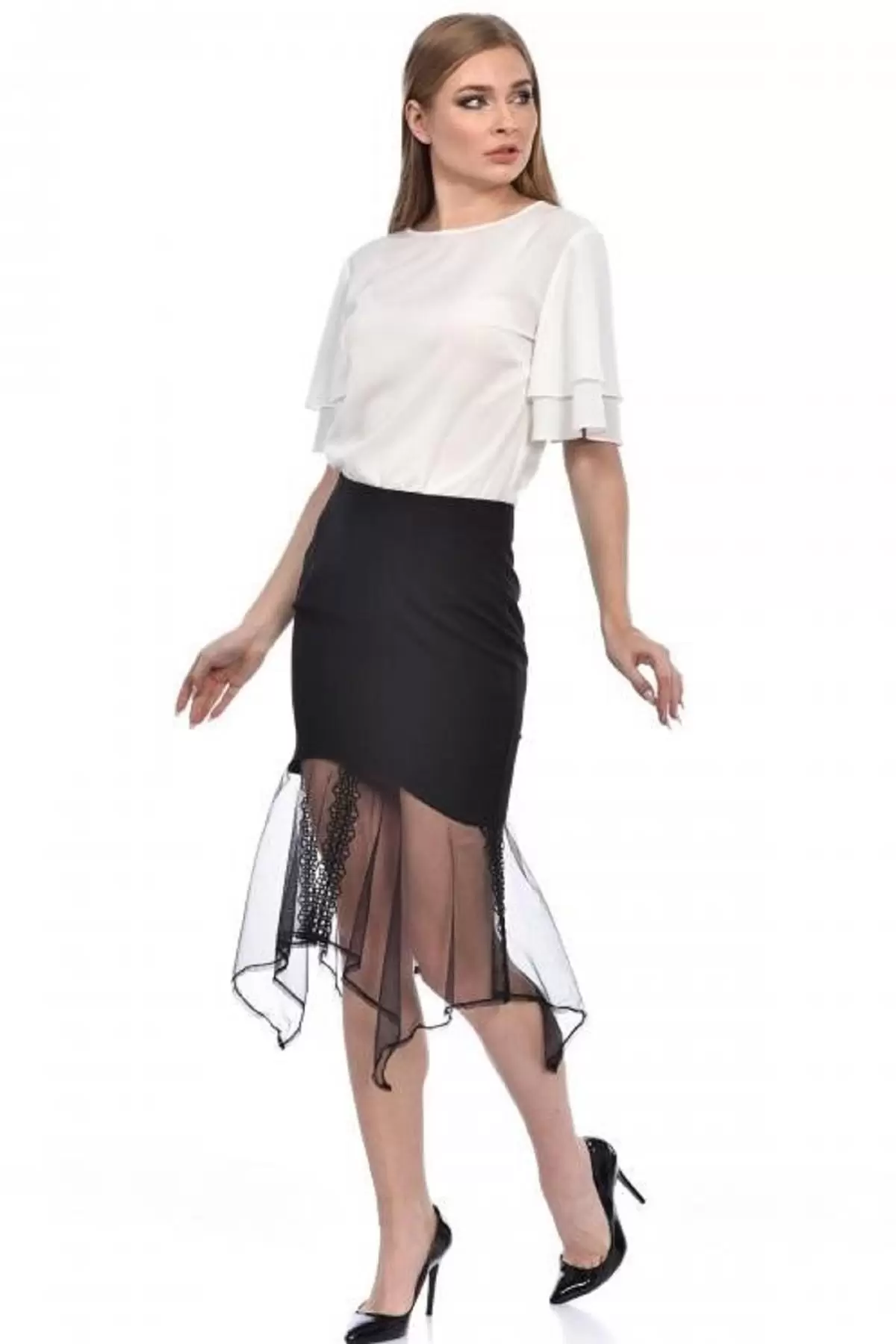 Tül Detaylı Siyah Kadın Etek