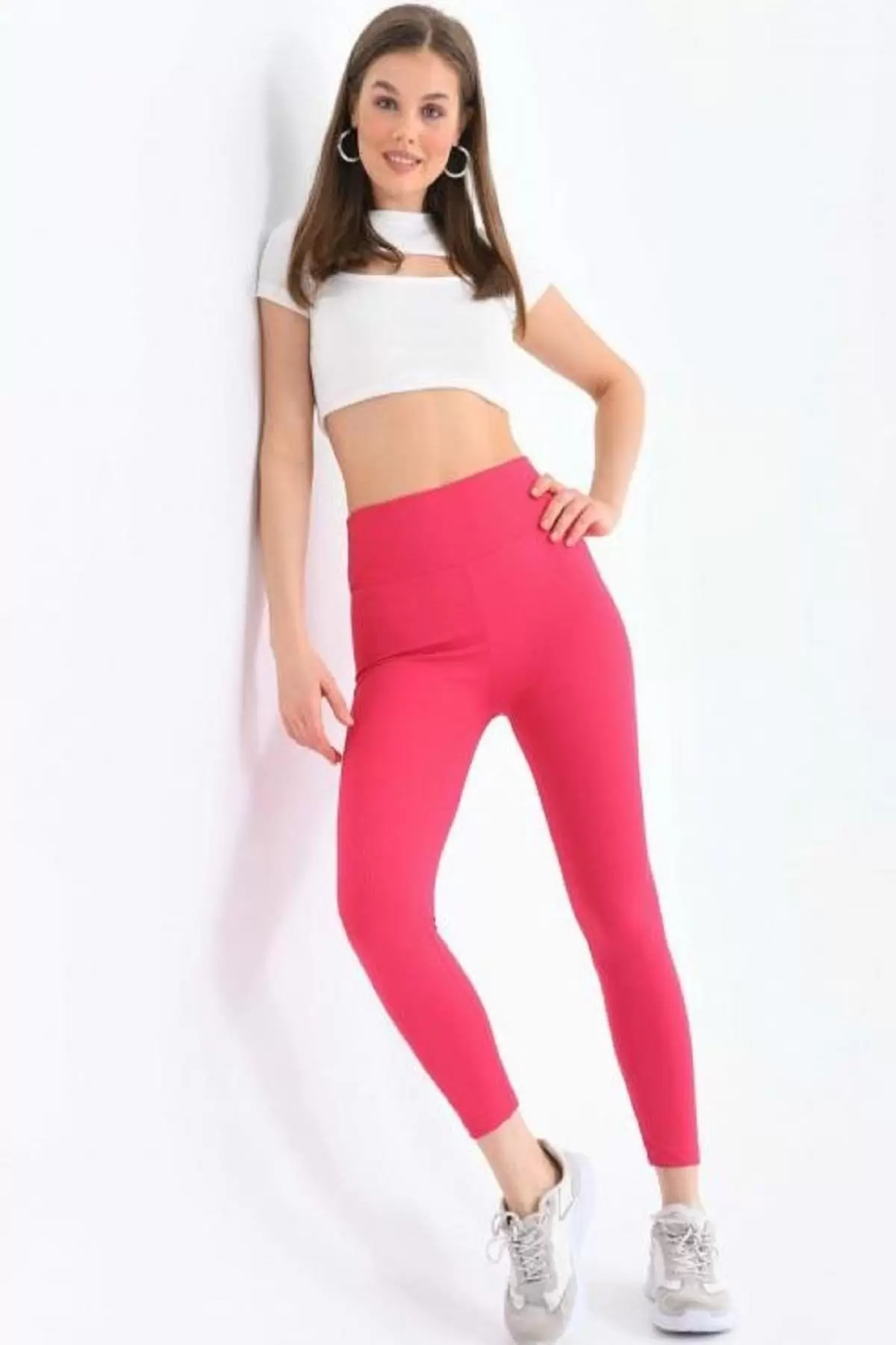 Yüksel Bel Toparlayıcı Fitilli Kadın Fuşya Tayt