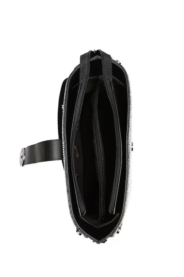 Askılı Önden Tokalı ve Düğme Çakımlı Gri Ekose Tote Çanta