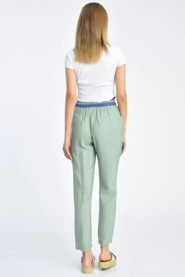 Bağcıklı Belden Lastikli Mint Yeşil Kadın Pantolon