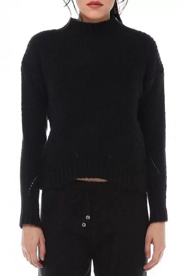 Balıkçı Yaka Düz Örgülü Alt Üst Siyah Spor Triko Takım