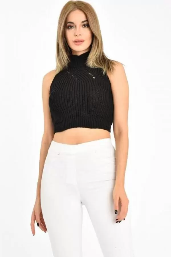 Balıkçı Yaka Kuş Gözü Desenli Siyah Kadın Triko Büstiyer