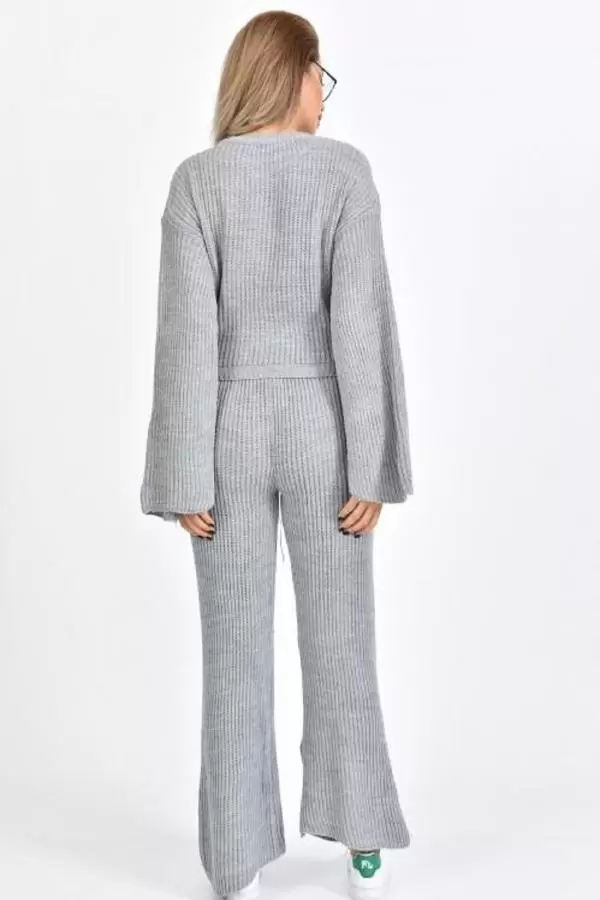 Bisiklet Yaka Asimetrik Kollu Gri Triko Kadın Elbise