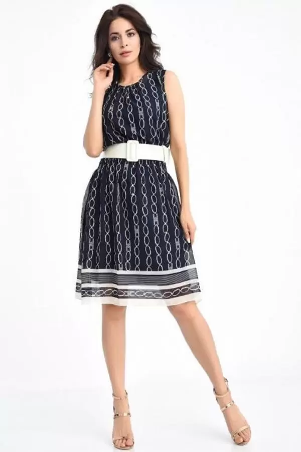 Bisiklet Yaka Kolsuz ve Kemerli Siyah Kadın Elbise