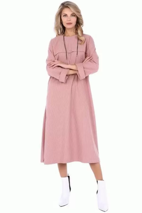 Bisiklet Yaka Yırtmaç ve Takılı Somon Kadife Kadın Elbise