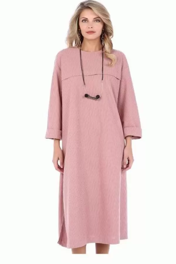 Bisiklet Yaka Yırtmaç ve Takılı Somon Kadife Kadın Elbise