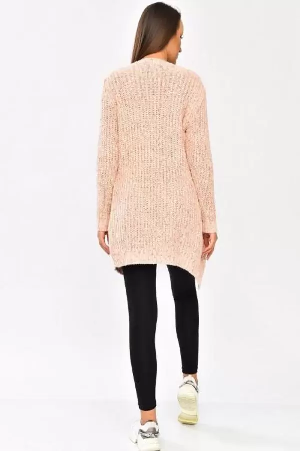 Çift Cepli ve Uzun Kollu Somon Kadın Triko Hırka