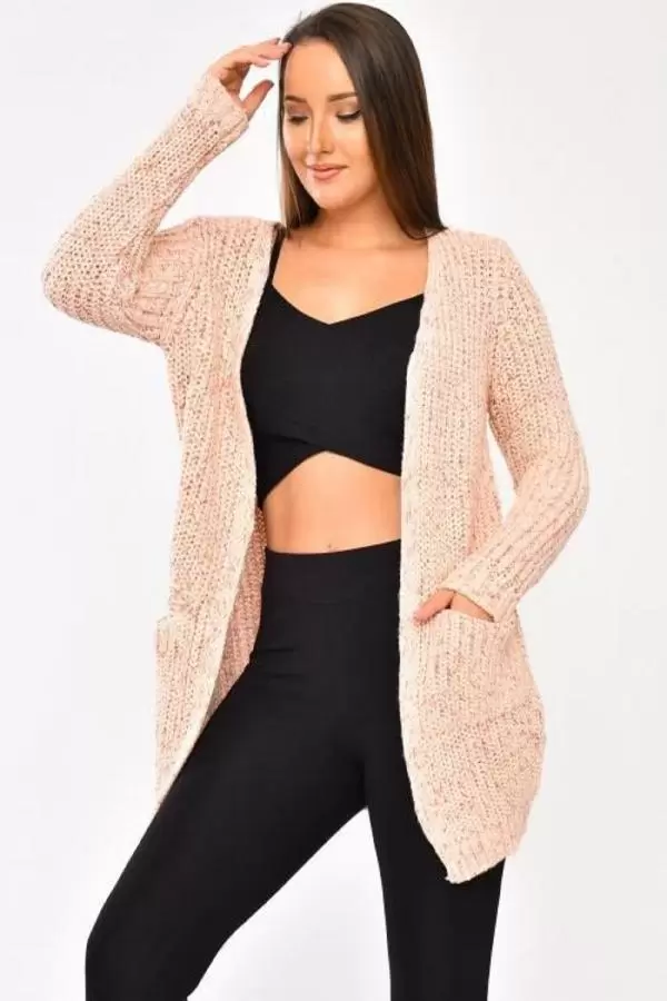 Çift Cepli ve Uzun Kollu Somon Kadın Triko Hırka