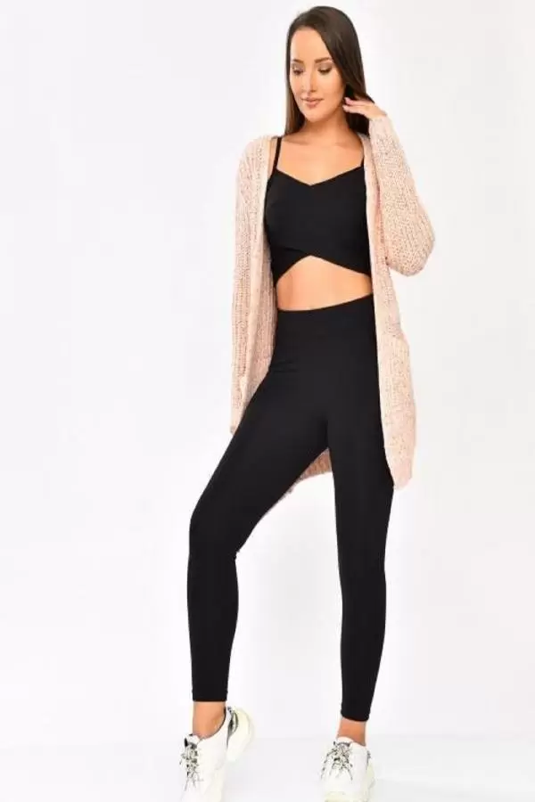 Çift Cepli ve Uzun Kollu Somon Kadın Triko Hırka