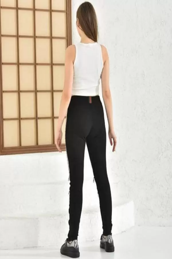 Fermuarlı Sarı Şişme Desenli Siyah Kadın Tayt