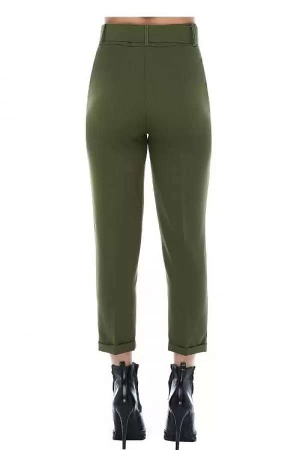 Kemerli Haki Bilek Kadın Pantolon