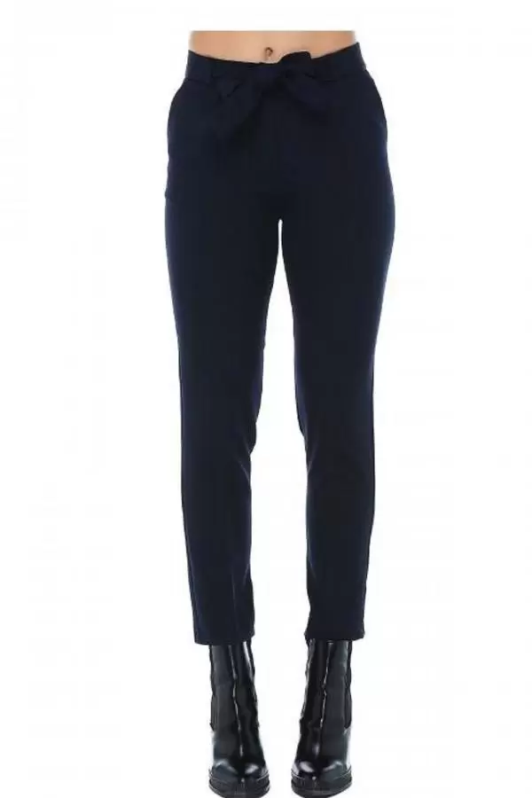 Kuşaklı Lacivert Bilek Kadın Pantolon