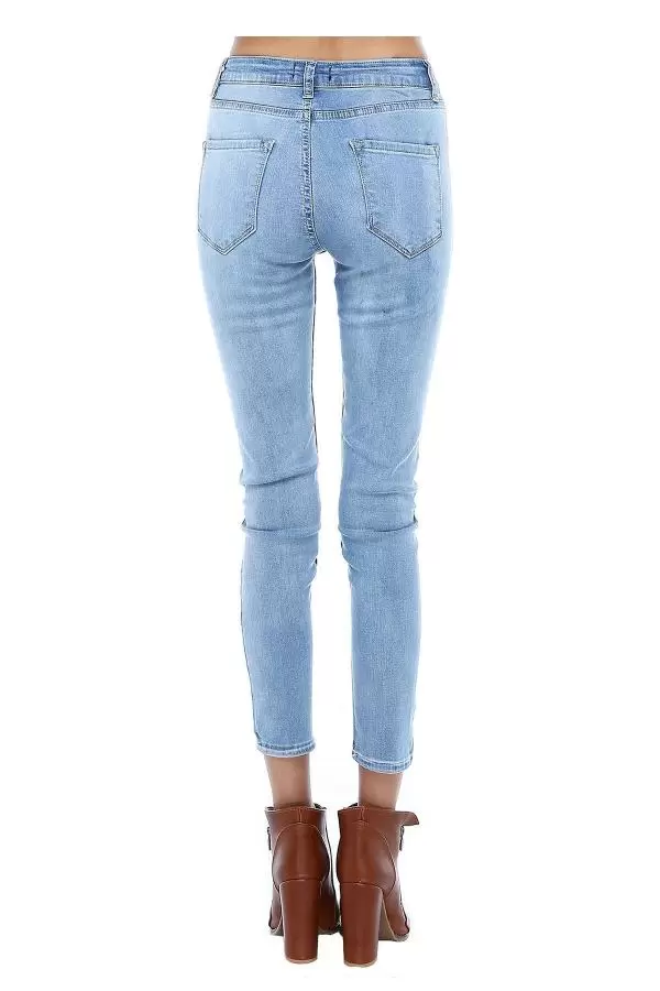 Mavi Açık Yıkamalı Denim Dar Paça Kadın Pantolon