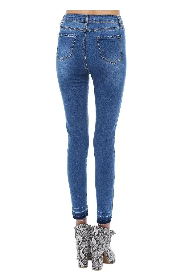 Mavi Denim İncili Yırtık Dantel Paçalı Kadın Pantolon