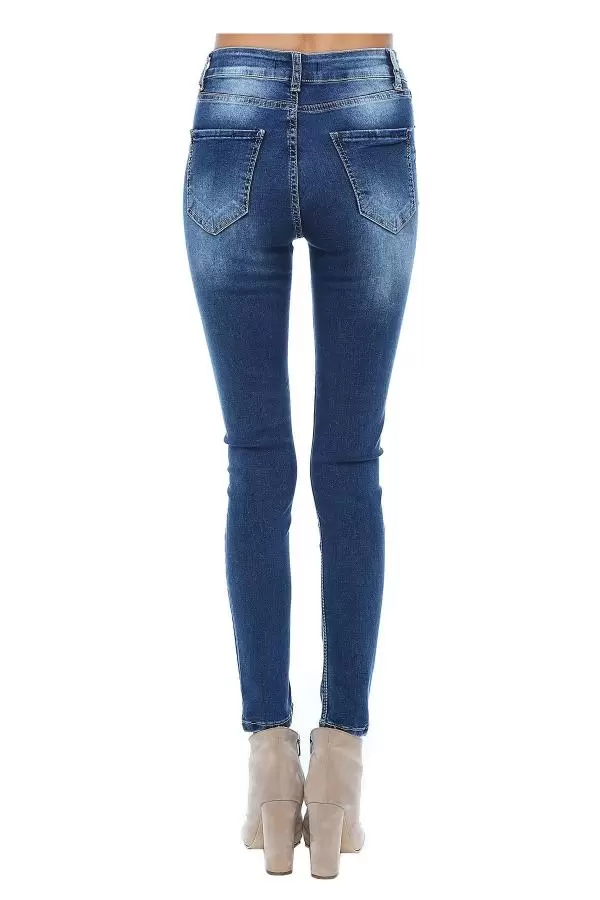 Mavi Yırtık Denim Kadın Pantolon