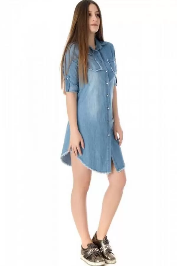 Nakışlı ve Püsküllü Açık Mavi Kadın Tunik