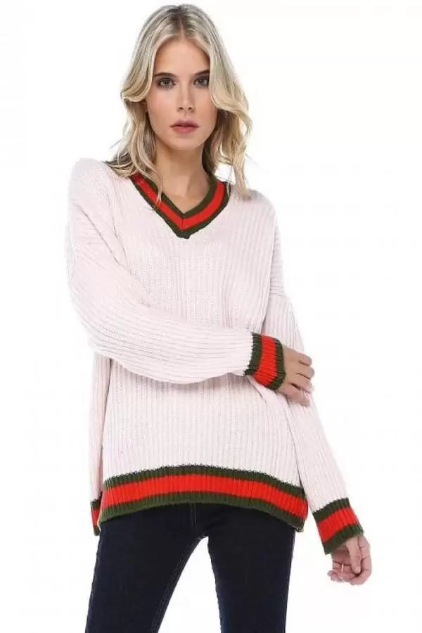 Selanik V Yaka Pudra Triko Kazak