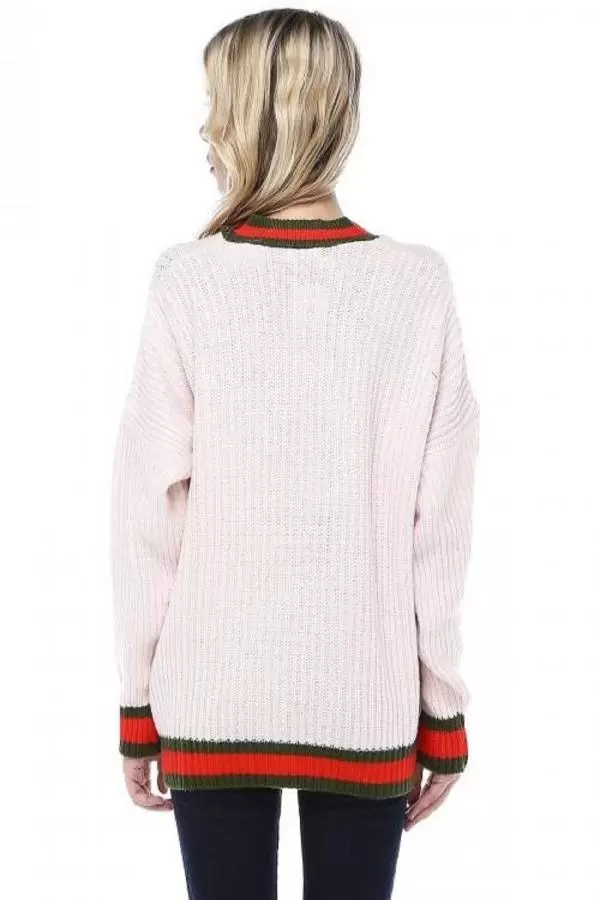 Selanik V Yaka Pudra Triko Kazak