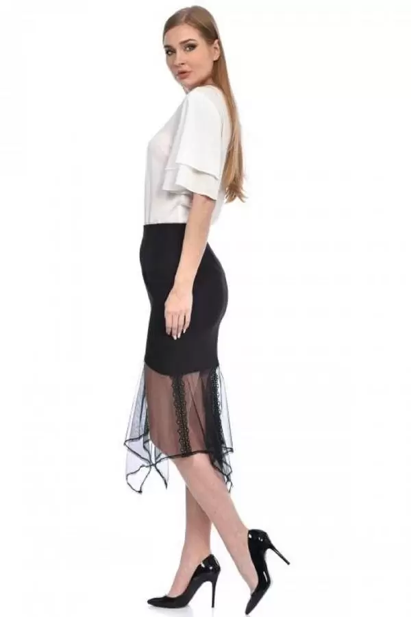 Tül Detaylı Siyah Kadın Etek