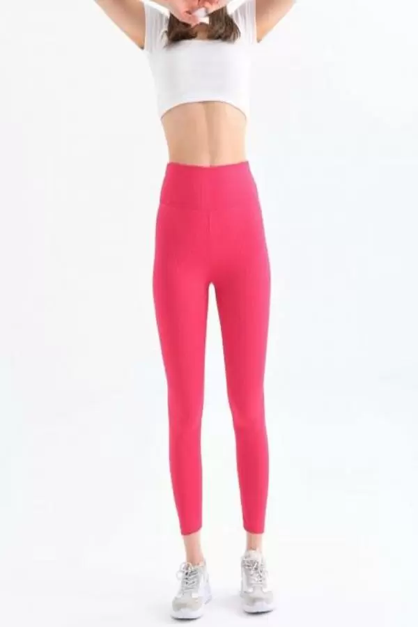 Yüksel Bel Toparlayıcı Fitilli Kadın Fuşya Tayt